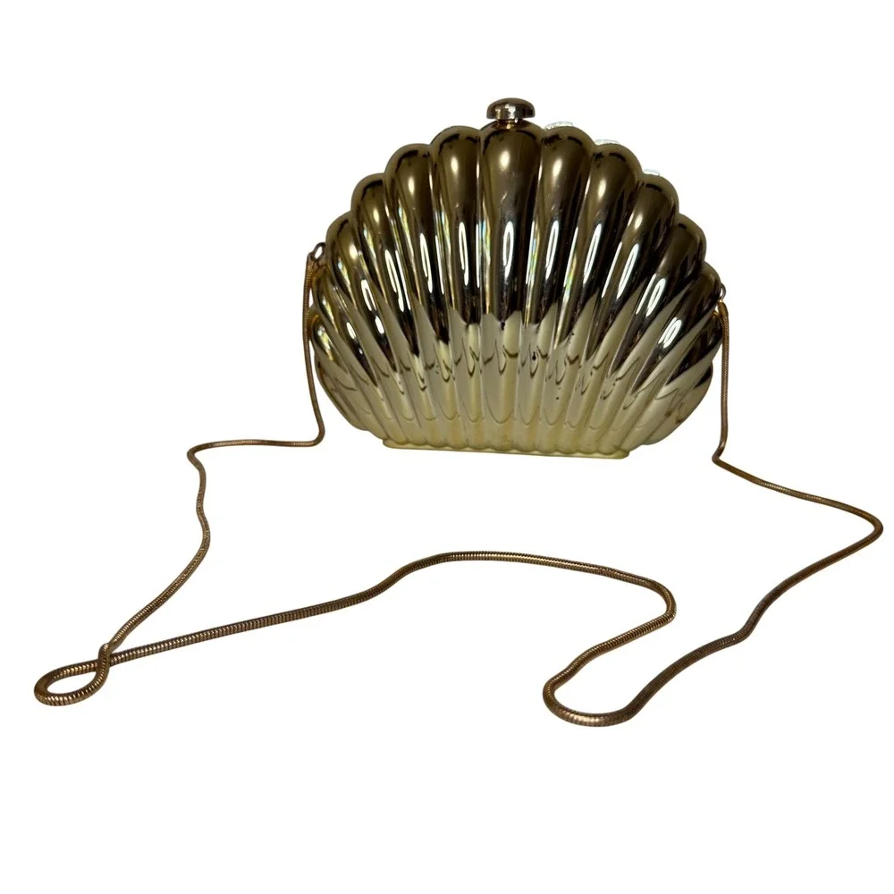 Gold Metallic Seashell Clutch Crossbody Bag Mermaid Shell Evening Purse